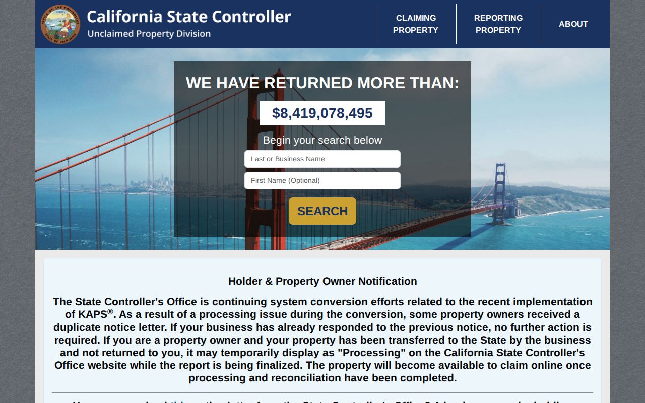 San Jose residents directory California unclaimed property search