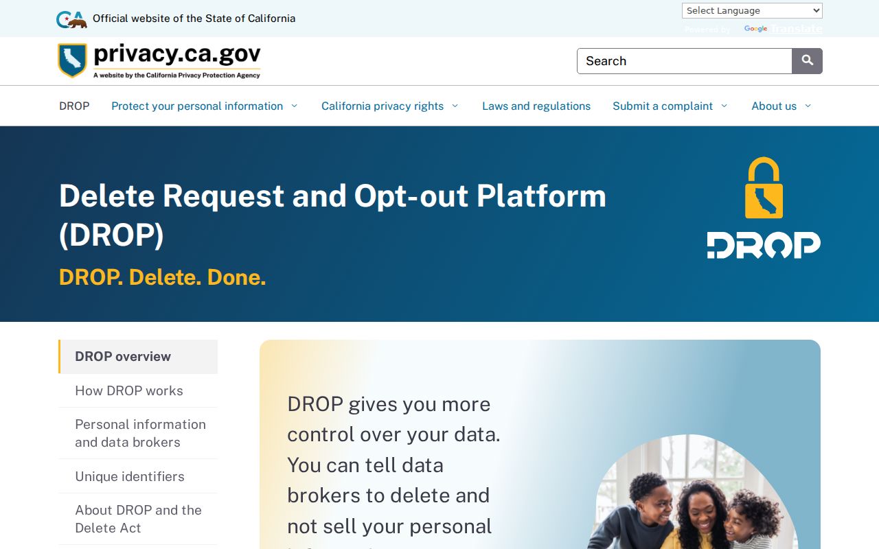 San Jose neighbors lookup California DROP deletion portal